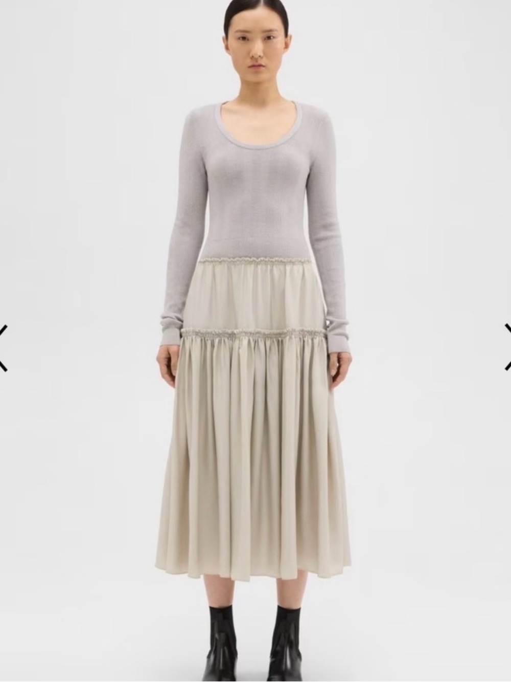Theory Cream Tiered Midi Skirt